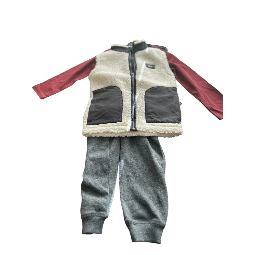 G.H. Bass‎ & Co. Kids 3 Piece Vest Set Cream Maroon Joggers Size 5